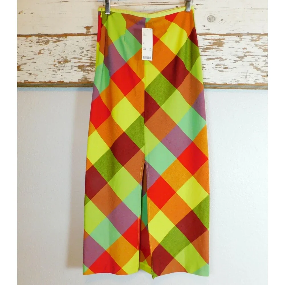 Urban Outfitters Janelle Plaid Skirt Maxi Long, Multicolor 2-way stretch XS NWT